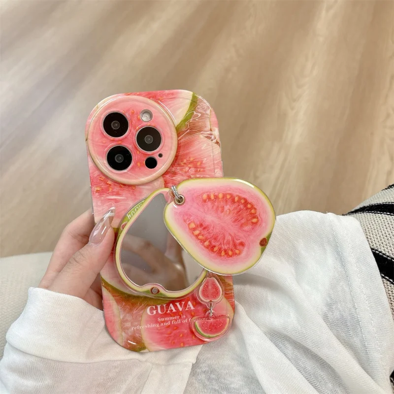 

Корейское милое 3D вращающееся зеркало для макияжа Guava для держателя Magsafe Griptok, подставка для кольца на палец для телефона, поддержка iPhone 16, кронштейн для девочек