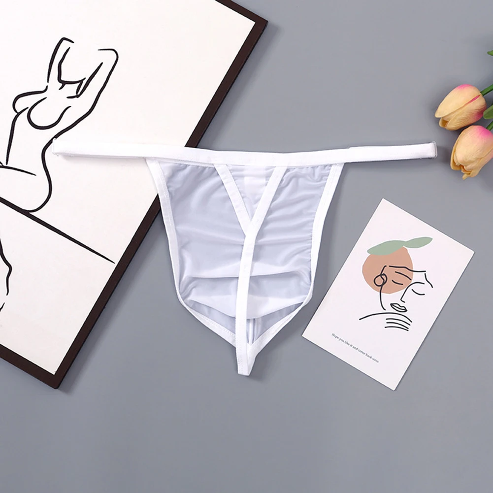 

Men‘s New Sexy Thong Low Waist Thin Belt Solid Color Briefs Sissy U Convex Pouch Underwear Thongs For Men Breathable Underpants