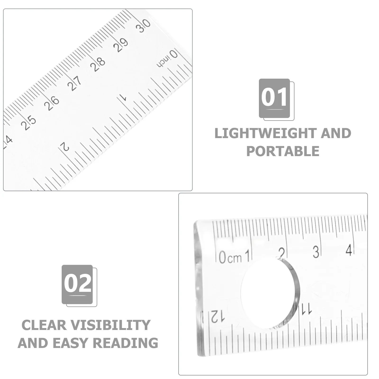 10Pcs Magnifying Ruler Clear Plastic Straight Ruler Portable Accurate Math Measuring Tool Office Teaching Drawing Accessories