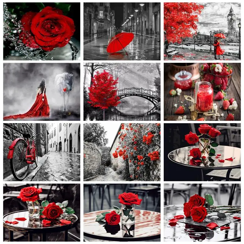 

RUOPOTY Frame Rose Flowers Diy Painting By Numbers For Adults Kits Drawing Picture By Numbers Starter Kit Acrylic Paint For Diy