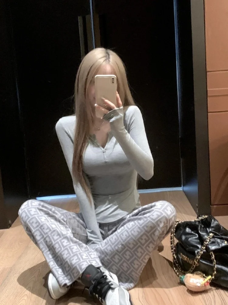 تي شيرت نسائي بأكمام طويلة ملابس علوية من القطن غير رسمية مريحة ومزخرفة بالدانتيل قماش قابل للتنفس أنيق للخريف للتنقل اليومي #5