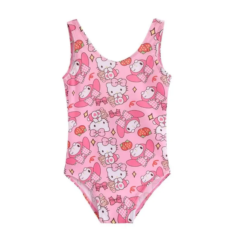 Kawaii Hello Kitty ชุดว่ายน้ําสาวน่ารักการ์ตูน Sanrio กีฬาชุดว่ายน้ําชุดว่ายน้ําฟิตเนสยืดหยุ่นเด็กชุดว่ายน้ําชายหาดฤดูร้อน