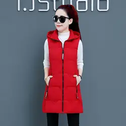 Autumn Winter Vest Women Waistcoat 2024 Female Sleeveless Vest Jacket Hooded Warm Long Vest Coat Large Size Coat For Women
