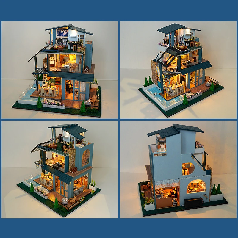 NUOVO fai da te in legno Sunshine Forest grandi case delle bambole Casa kit modello in miniatura casa delle bambole con mobili per amici regali di compleanno