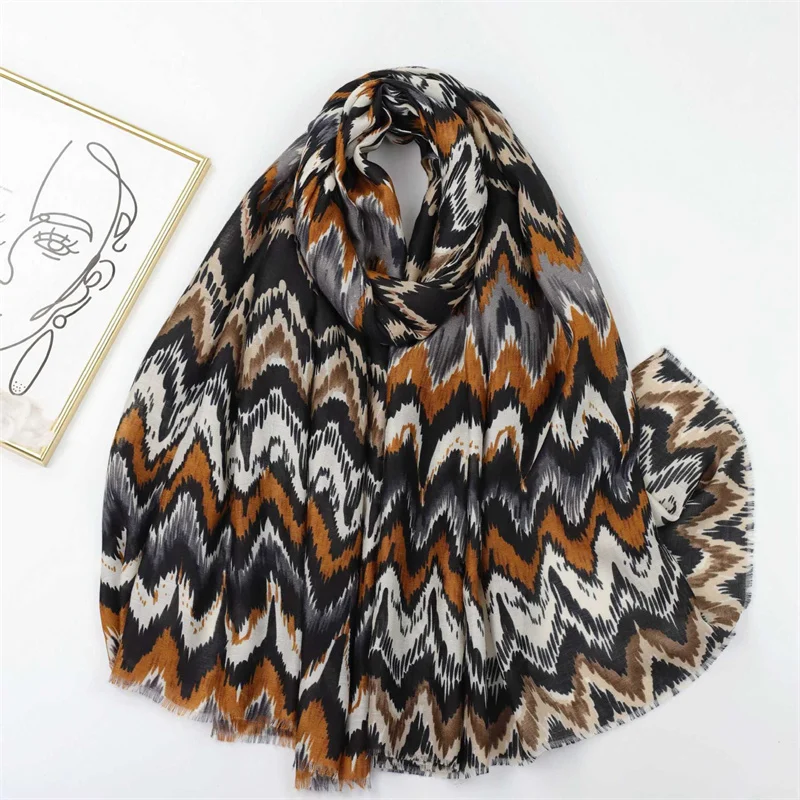 Winter Thick Viscose Scarves Women Bohemian Wave Striped Fringe Shawls And Wraps Pashmina Stole Bufandas Muslim Sjaal 180*90Cm