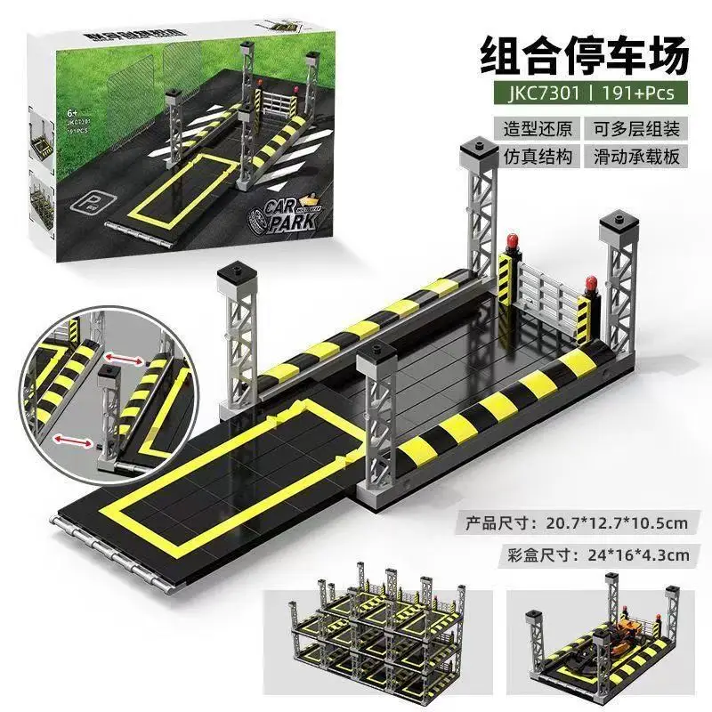 Street View Multi Layer Combination Parking Lot Supercar Racing Garage Display Stand Building Blocks Bricks Model Toys For Kids