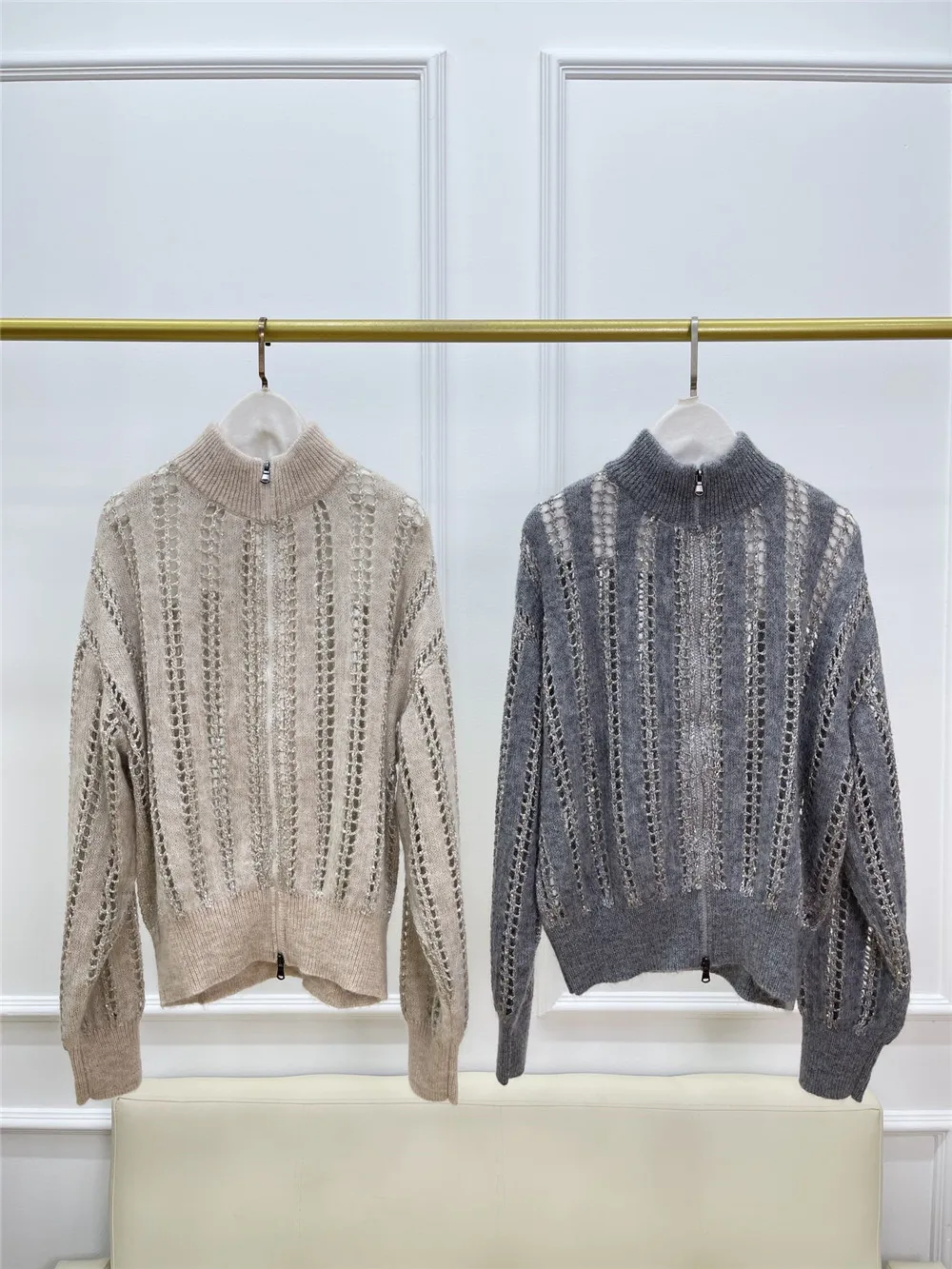 Exquisite Sequin Cardigan Wool Mohair Blend Long Sleeve Knitted Sweater 24 Autumn Winter