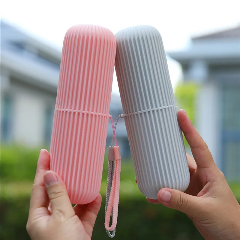 Vertical Stripe Portable Rinsing Cup Travel Toothbrush Box Toothbrush Cup Toothware Box Toothpaste Container