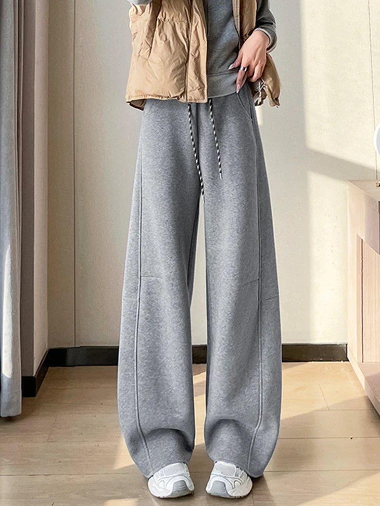 Pantalones Anchos de Cintura Alta con Forro, Corte Recto Informal, Pantalones Deportivos para Mujer, Novedad de Otoño Invierno