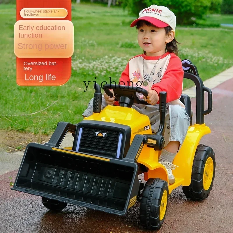 Children's Electric Car Mule Cart Engineering Vehicle Charging Bulldozer Can Sit Double Drive Remote Control Toy Car