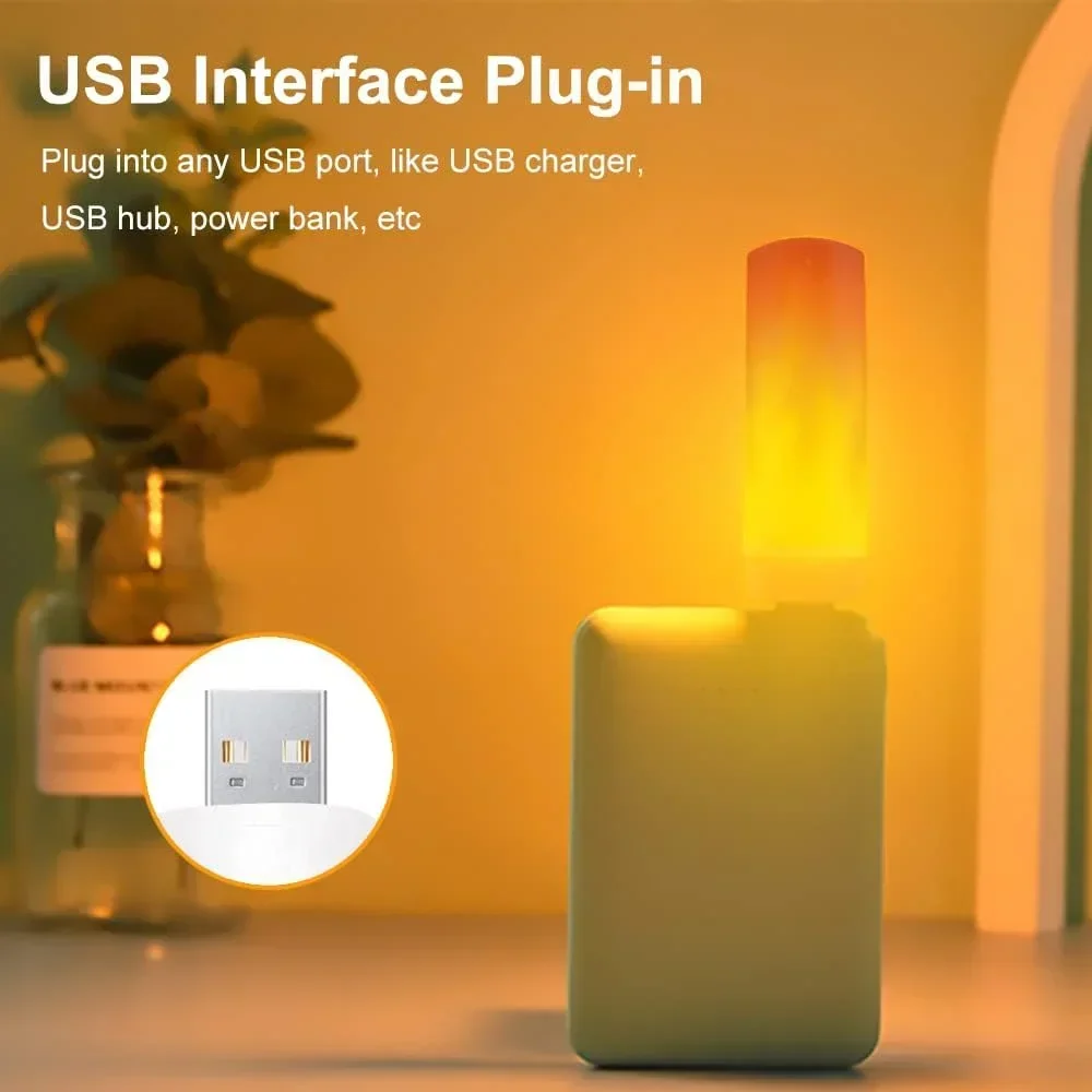 USB Mini Flame Night Light Portable LED Night Light Bedroom Children's Room Bedside Sleep Companion Halloween Decorative Light