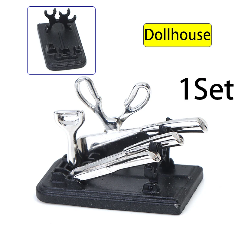 1:12 Dollhouse Miniature Kitchen Knife Set Mini Scissor Peeler Cooking Utensils With Holder Model Kitchen Living Scene Decor Toy