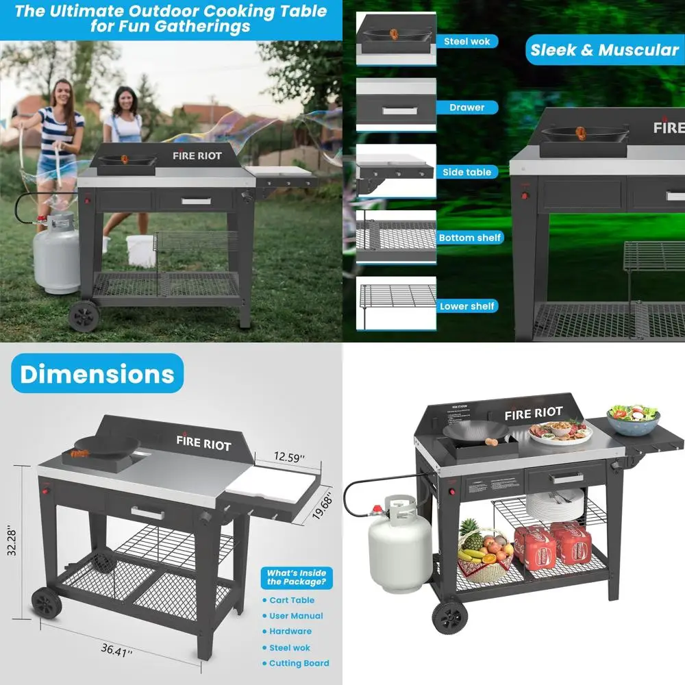 

Powerful Outdoor Wok Station with 50,000 BTU Burner and 12.59 Carbon Steel Wok for Stir Fry, Searing, and More