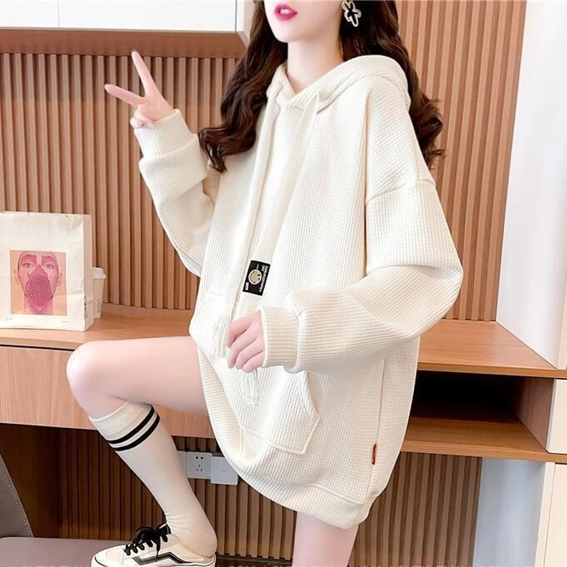 Hoodies Plain Long Hooded Top Yellow Women\'s Sweatshirt Red Warm Korean Fashion Y 2k Vintage Y2k Trend Matching E Woman Clothing