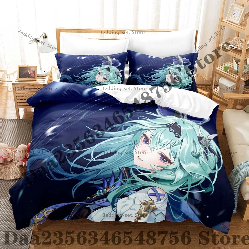 Genshin Impact Eula Anime Bedding Set 3Pcs 3D Print Duvet Cover Pillowcase Soft Microfiber Single Twin Queen King Size for Fans
