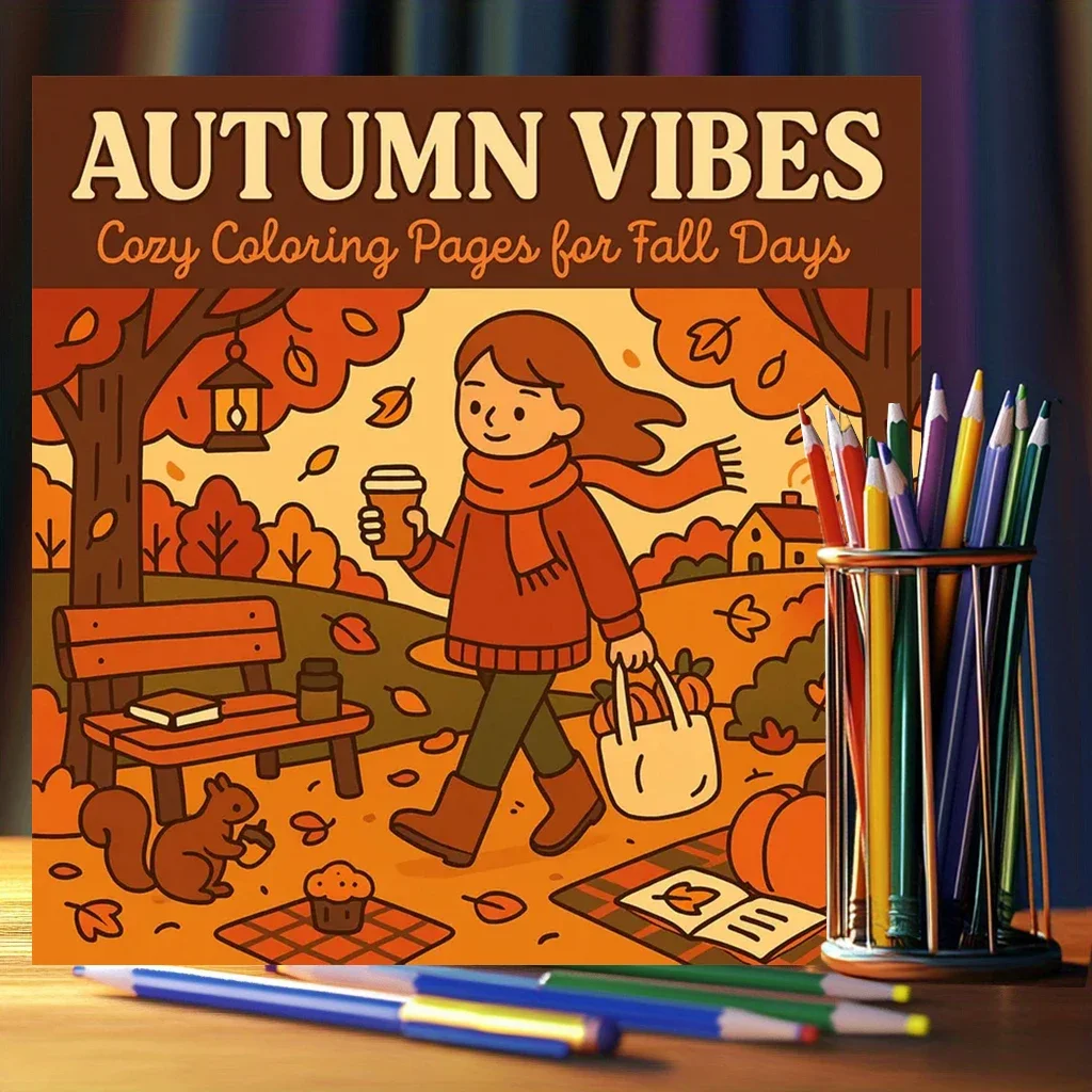 

Autumn Vibes 28-страничная книжка-раскраска для снижения стресса для взрослых | Книжка-раскраска для снятия стресса и снижения настроения на День святого Валентина