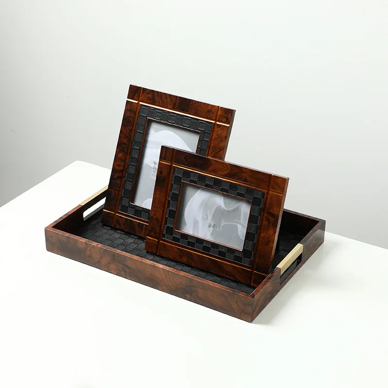Italian light luxury creative wood grain black grid photo frame,  villa bedside bookcase desktop high-end ornament
