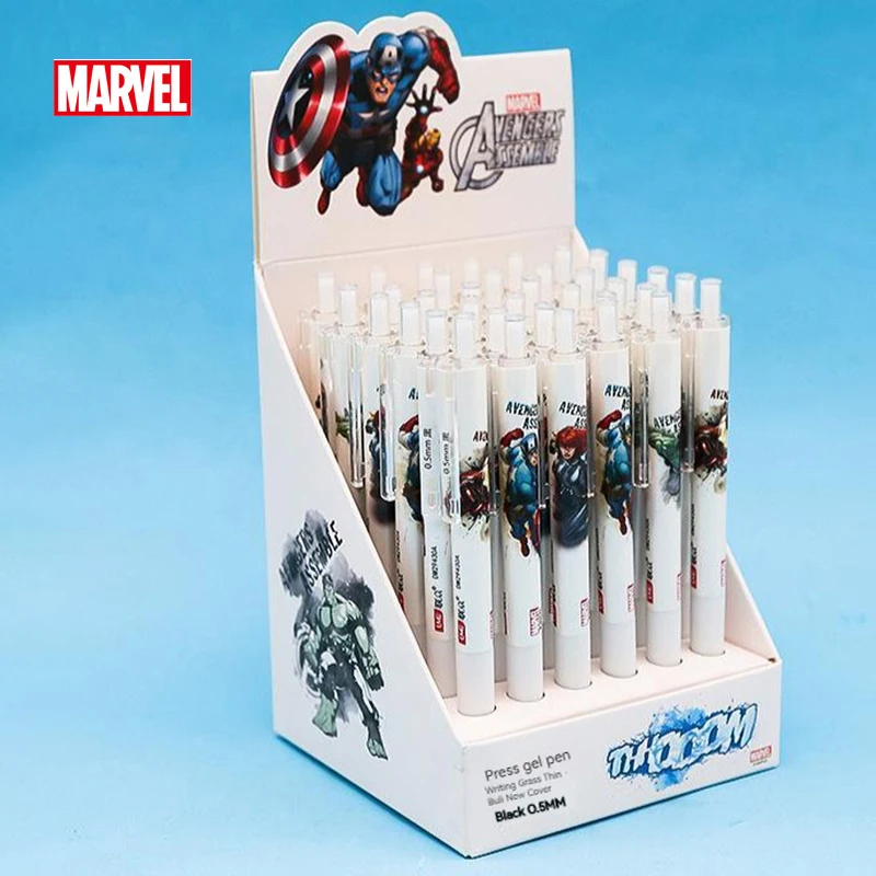 marvel superhero dos desenhos animados 05 mm preto gel caneta criativo avenger anime estudante menino escrita assinatura caneta papelaria atacado 36 pcs 01