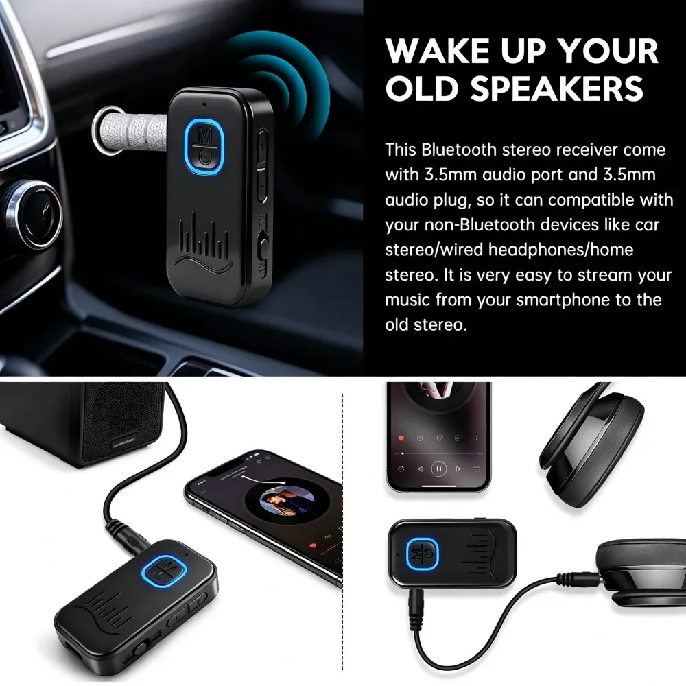KEBIDUMEI BT6.0 2in1 Audio Adapter 3.5mm AUX Transmitter Receiver With MIC HandsFree Lossless Sound For Car Speaker PC Headphone view 4
