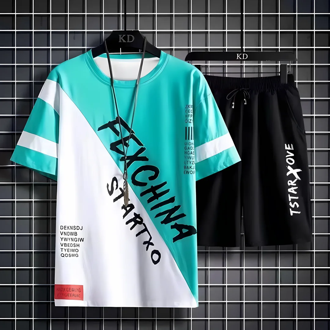 

2025 summer new men's top and shorts two-piece casual sports suit men's breathable quick drying T-shirt short sleeved shorts