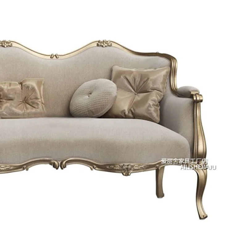 American light luxury sofa chair champagne solid wood carving flower double sofa villa living room complete set princess chair s