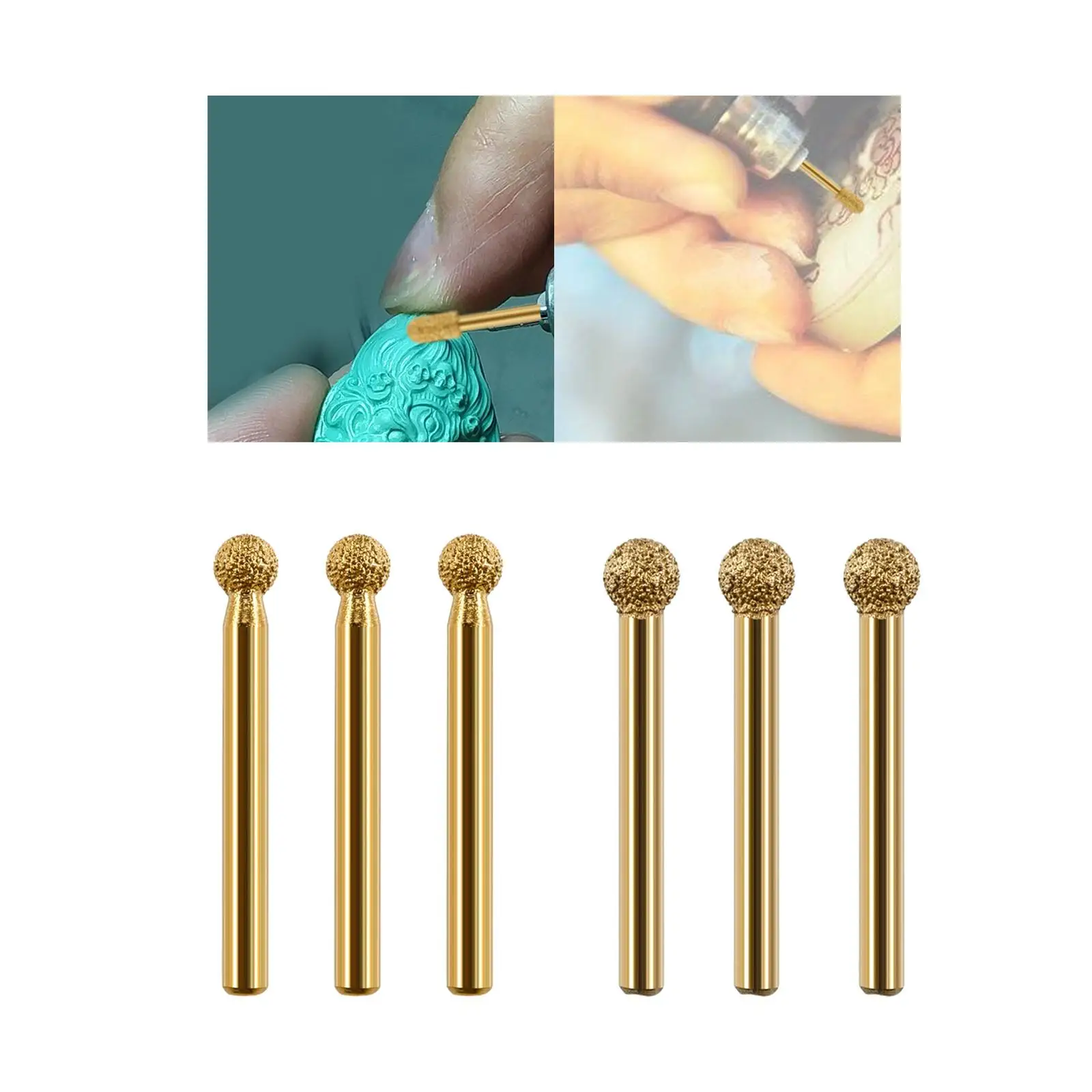3x Grinding Wheels Bit Sphere Grinding Head Carving Bits 60mm Long Grinding Head for Polishing Metal Stone Carving DIY Craft