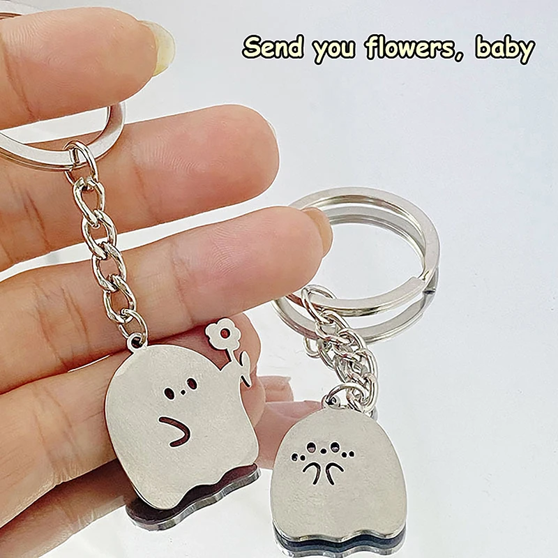 Fashion Cartoon Ghost Couple Keychain Pendant Cute Little Ghost Key Ring Bag Jewelry Accessories For Lovers Best Friends Gifts