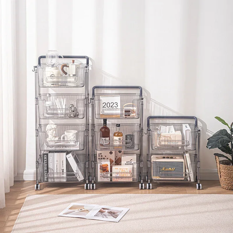 Multifunctional Plastic Storage Cart on Wheels Kitchen Organizer Mobile Living Room Sundries Basket Efficient Home Organization