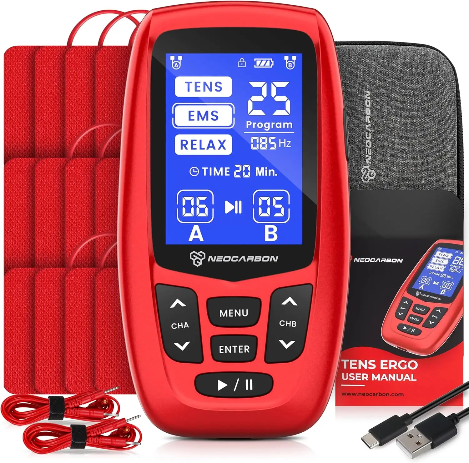 

TENS Unit Muscle Stimulator for Pain Relief & Recovery, Electronic Pulse Massager, 60 Modes, 20 Levels, Rechargeable