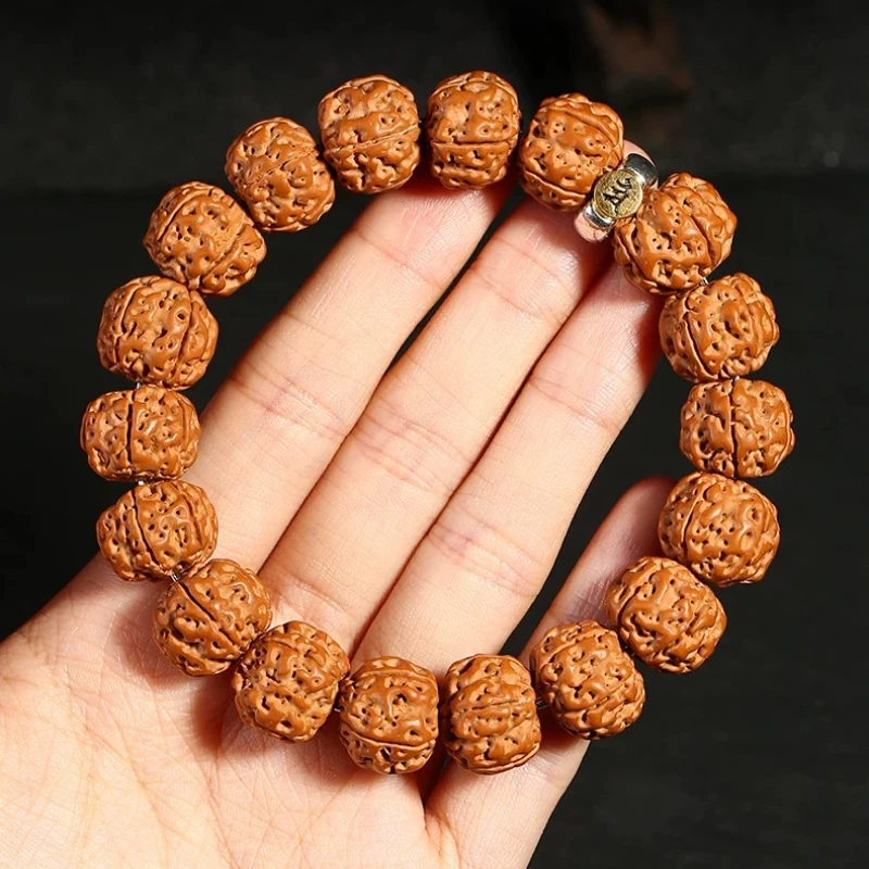 Premium King Tree Burst Meat Small Rudraksha Bracelet Men's Buddhist Beads Walnut Raw Seed Single Circle Wristband Gifts