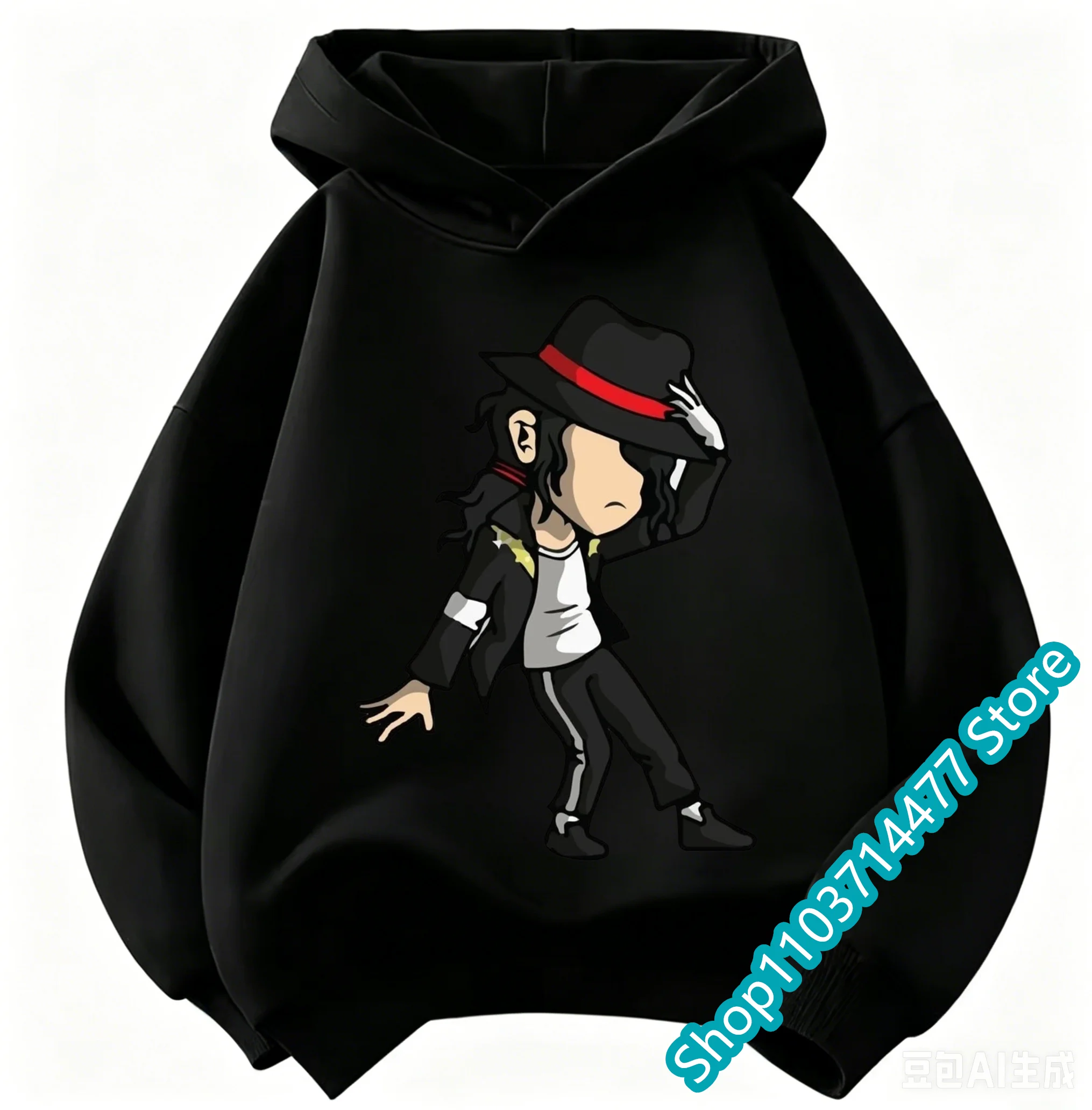 2026 Kids' Michael Jackson Print Hoodie – Warm Autumn/Winter Retro-Style Pop Icon Graphic Sweatshirt for Boys and Girls