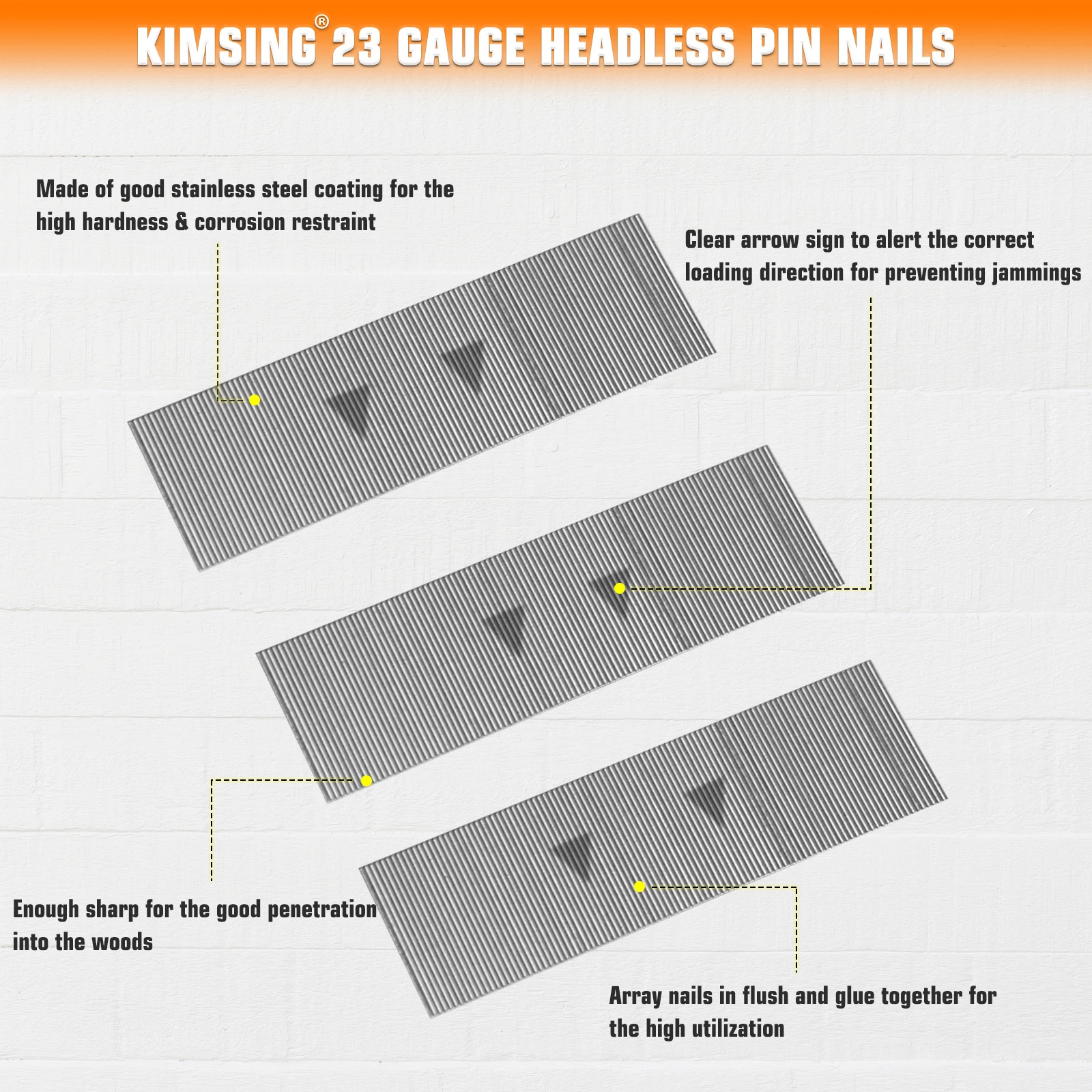 KIMSING 9000PCS/Box Headless Pin Nails , 304SS,for Nailer, Ideal for Fine Woodworking