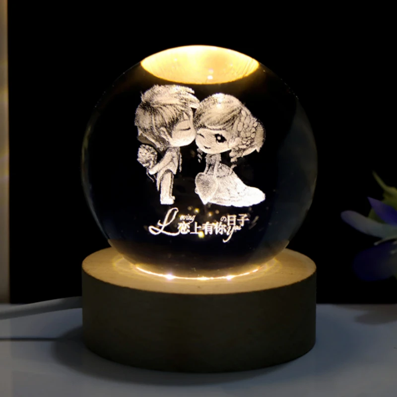 

Creative Gift Crystal Night Light with Engraved Glass Star Ball Table Decoration Birthday Gift Home Decor Figurine Desk Decor