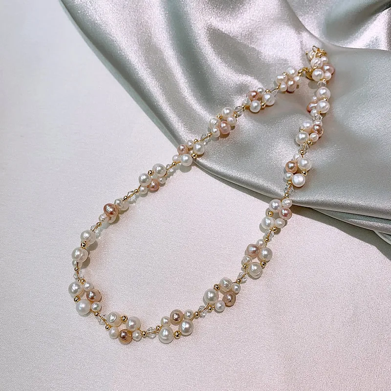 100% Natural Freshwater Pearl & Crystal 14K Gold Filled Female Jewelry Sets For Women Necklace Bracelet Wholesale Gifts No Fade
