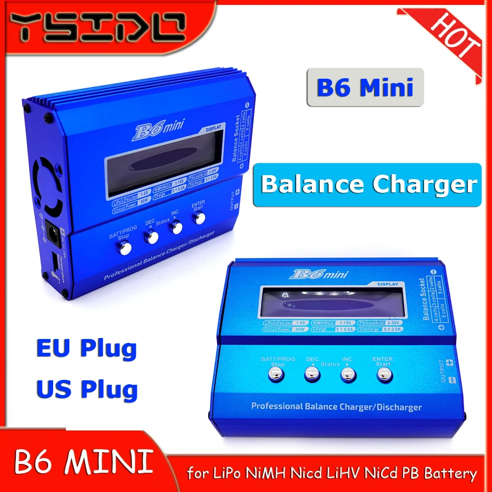 

Балансное зарядное устройство B6 Mini 60 Вт с адаптером 12 В/5 А для радиоуправляемой модели, совместимое с LiPo NiMH Nicd LiHV NiCd PB, часть аккумулятора