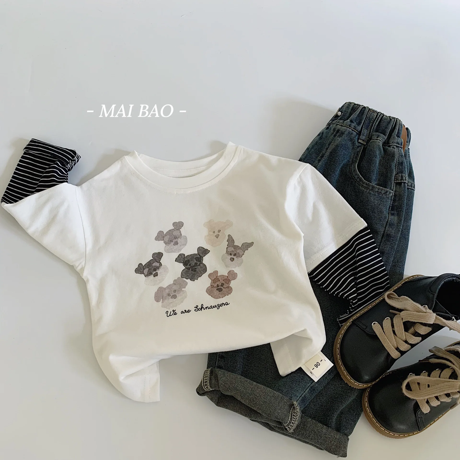 

Children Clothes Kids T-shirt 2024 Autumn New Boy Crewneck Cartoon Printed Fake Two Matching Casual Long Sleeve Kids Top