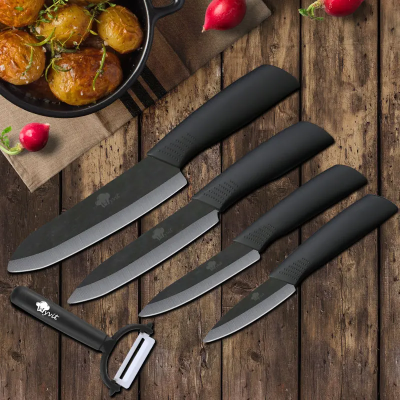 Ceramic Knives Kitchen knives Set 3 4 5 6 inch Chef knife Cook Set Chef Utility Slicer Vegetable Peeler Black Zirconia Blade