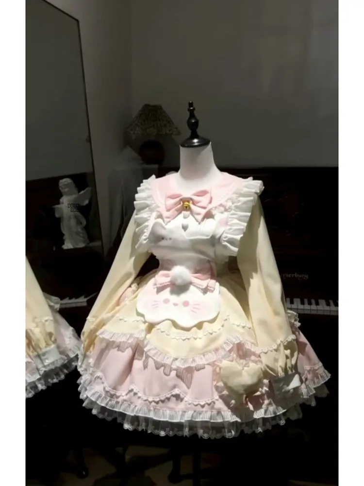 

Милая милая юбка в стиле Лолиты с фартуком цвета блузки Розовая пышная юбка с ремешком Комплект из двух предметов Мягкая девушка Sle Контрастный цветной дизайн