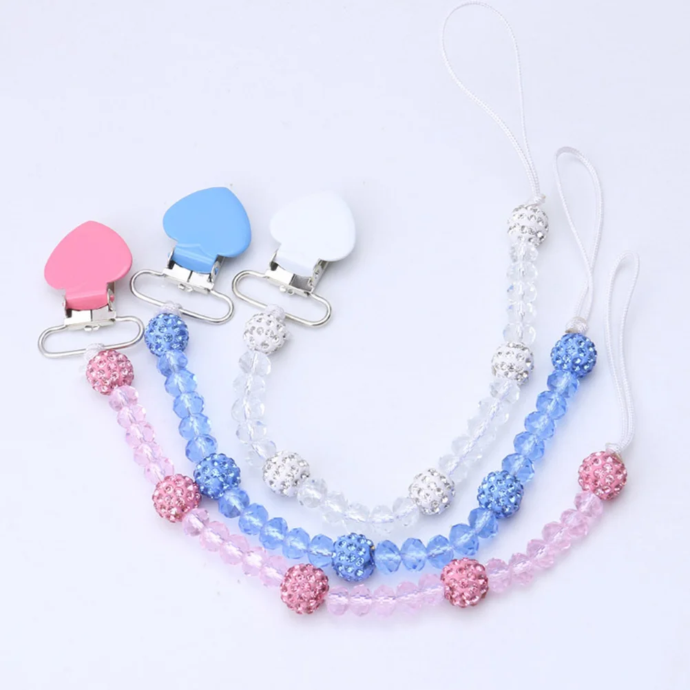 Infant Pacifier Clips Beaded Baby Soother Universal Holder Pink Lightweight Hollow Plastic Odorless Visual Development