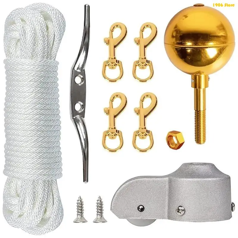 U1JB Flagpole Maintenance Set Featuring Rustproof Truck And Metal Fasteners 50ft Cord