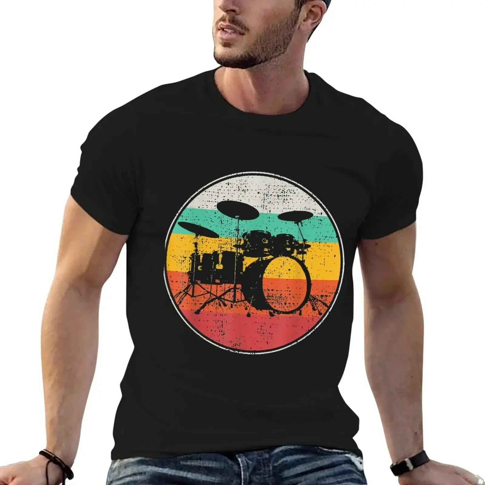 Drums Drummer Band Drumset Retro Vintage T-Shirt hippie clothes blacks oversized graphic tee men workout shirt