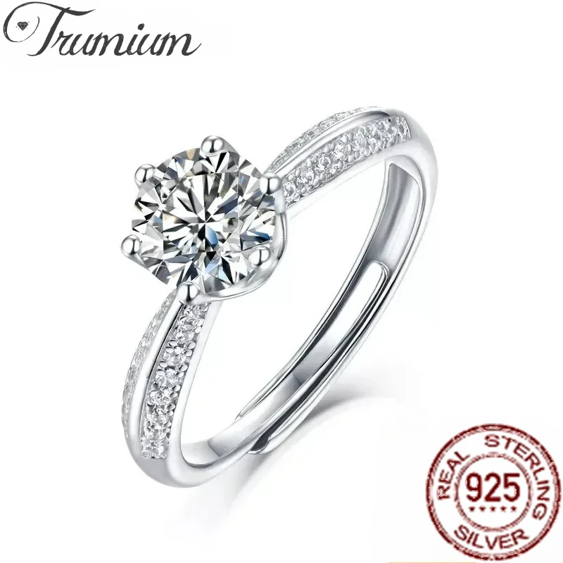 

Trumium 1CT s925 Silver D Color VVS1 Moissanite Adjustable Rings for Women Luxury Engagement Wedding Bands with Certificate