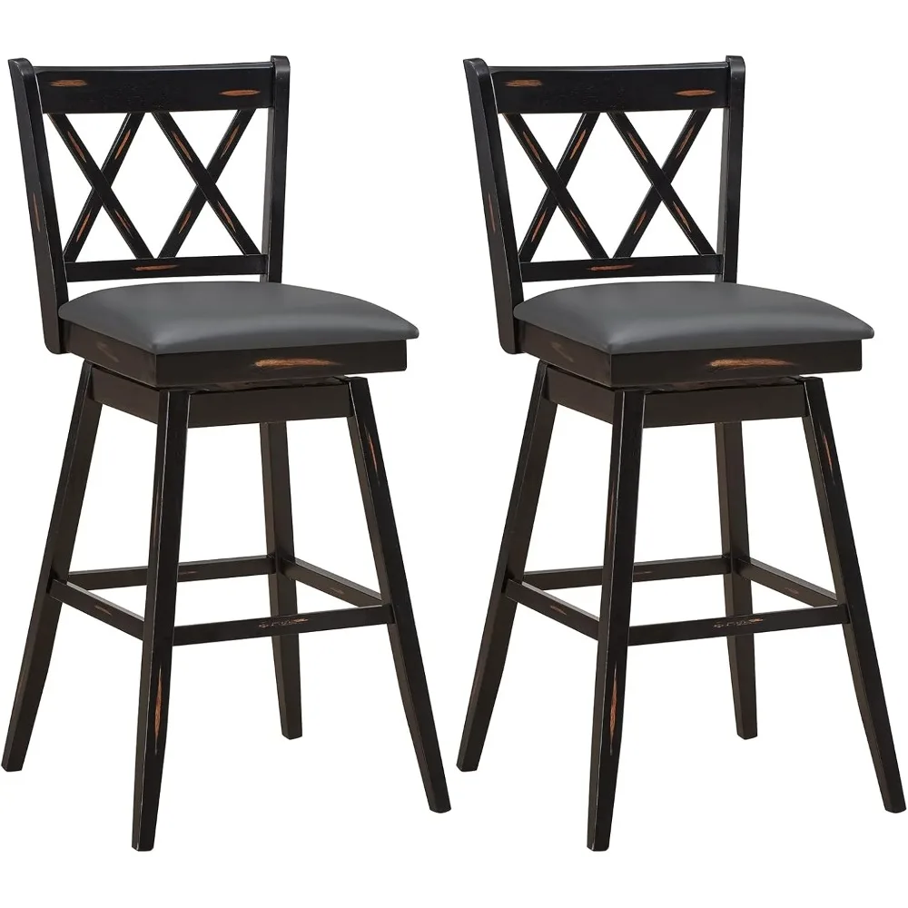 

Bar Stool Set of 2, 360 ° Swivel Bar Height 29.5 inch Bar Stool with Foot Rest Upholstered Cushion & Ergonomic Backrest, Sturdy