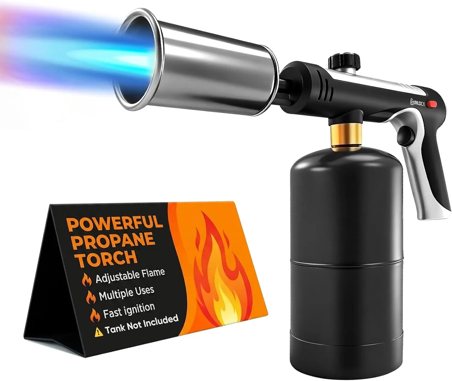 

Adjustable Propane Torch Gun with Safety Lock for BBQ, Grill, Camping, and Cooking - High Heat Up to 3272°F