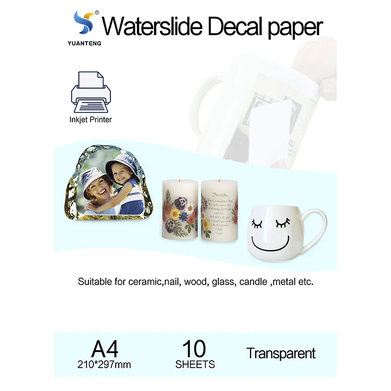 A4 Size Inkjet Water Slide Decal Paper Transparent Sheets Printable DIY Transfer Printing Paper Waterslide Decal Paper for Wood