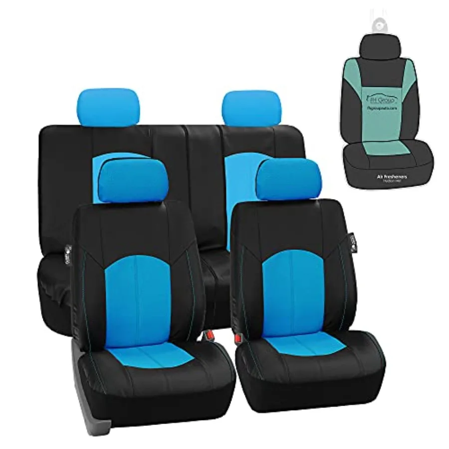 

Автомобильные чехлы на сиденья из высококачественной искусственной кожи, сине-черные, полный комплект, совместимые с подушками безопасности, для двухместного сиденья