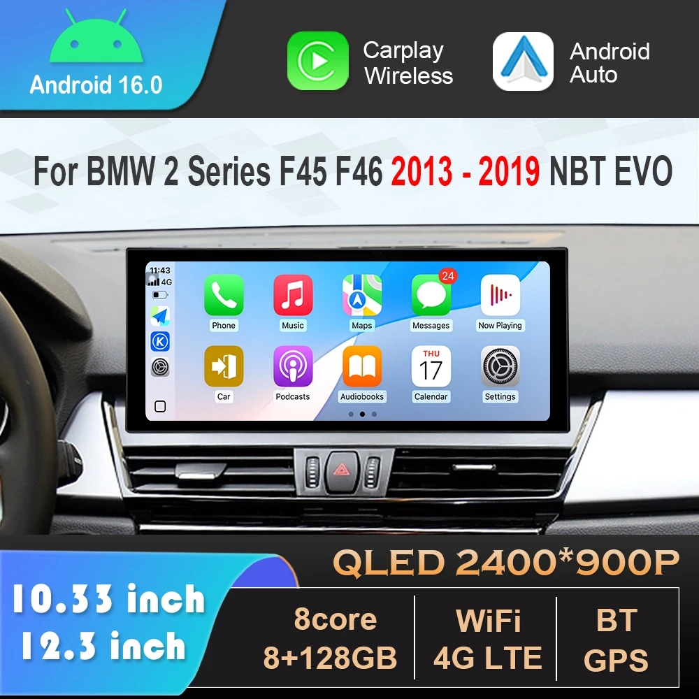 Android 16 for BMW 2 Series F45 F46 2013 2014 2015 - 2019 NBT EVO System Carplay 4G Wifi GPS Car Radio Video Multimedia Player