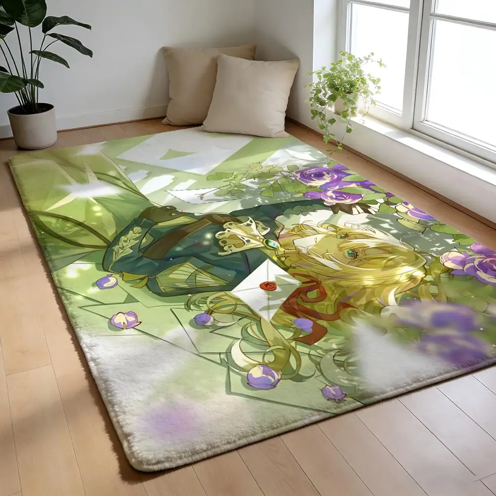 Floor Mat Soft Flannel Rug Non-Slip Absorbent Mat for Bathroom Bedroom Home Decor Anime V-Violet E-Evergarden