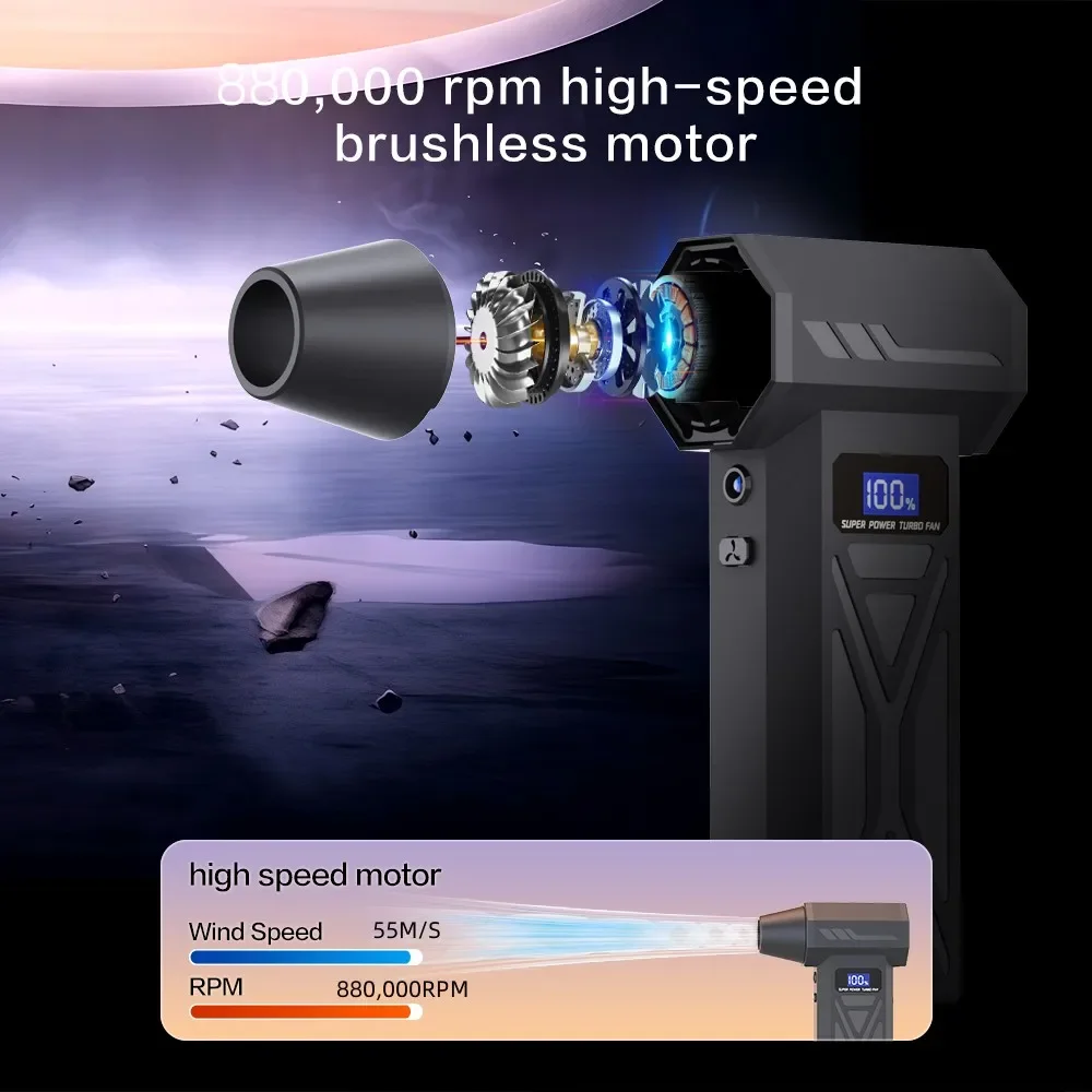 

New 830000RPM Portable Air Blower 4-Gear Adjustment Turbo Jet Blower LED Lighting Battery Display Cordless Compressed Air Duster