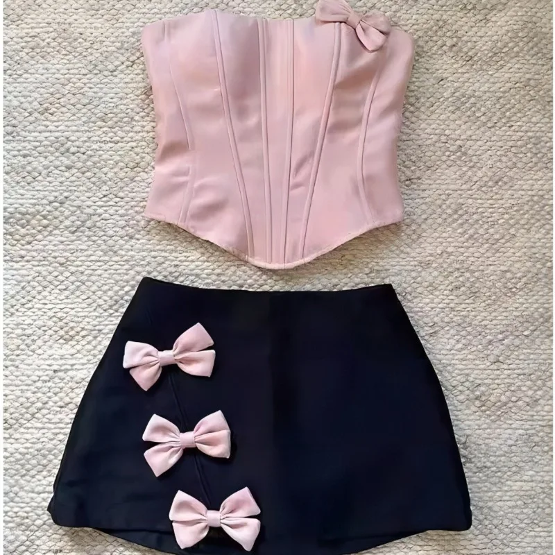 

Pink Summer Babes Tube Top Women's High-end Niche Versatile Women's Clothing Popular This Year, Beautiful Suit Skirts Dress Sets